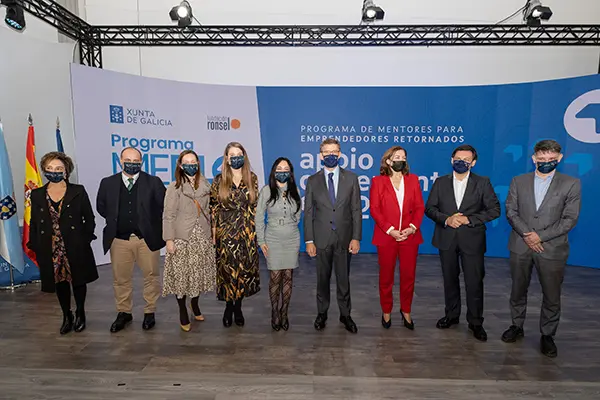 O presidente da Xunta, Alberto Núñez Feijóo, acompañado do secretario xeral para a Emigración, Antonio Rodríguez Miranda, participa no encontro Retorno Emprendedor: Programa Merlo. Cidade da Cultura - Edificio CINC (Santiago de Compostela), 26/10/2021