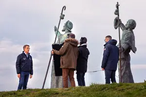 O presidente da Xunta, Alberto Núñez Feijóo, durante a súa mensaxe de Fin de Ano de 2021. Monte do Gozo, Santiago de Compostela, 21/12/21.