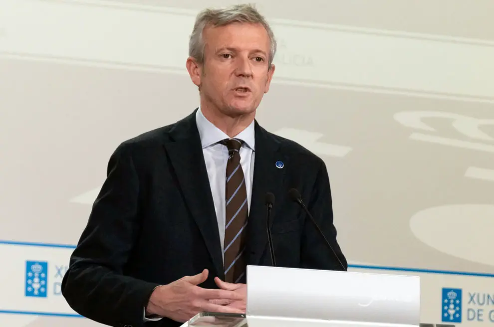 O presidente da Xunta, Alfonso Rueda, durante a rolda de prensa posterior á reunión semanal do Consello da Xunta. San Caetano, Santiago de Compostela, 12/01/23.