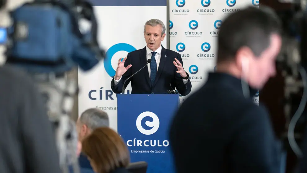 O presidente da Xunta, Alfonso Rueda, asiste ao almorzo organizado polo Consejo Empresarial Alianza por Iberoamérica (CEAPI) e o Círculo de Empresarios de Galicia. Círculo de Empresarios de Galicia (Vigo), 23/01/23.