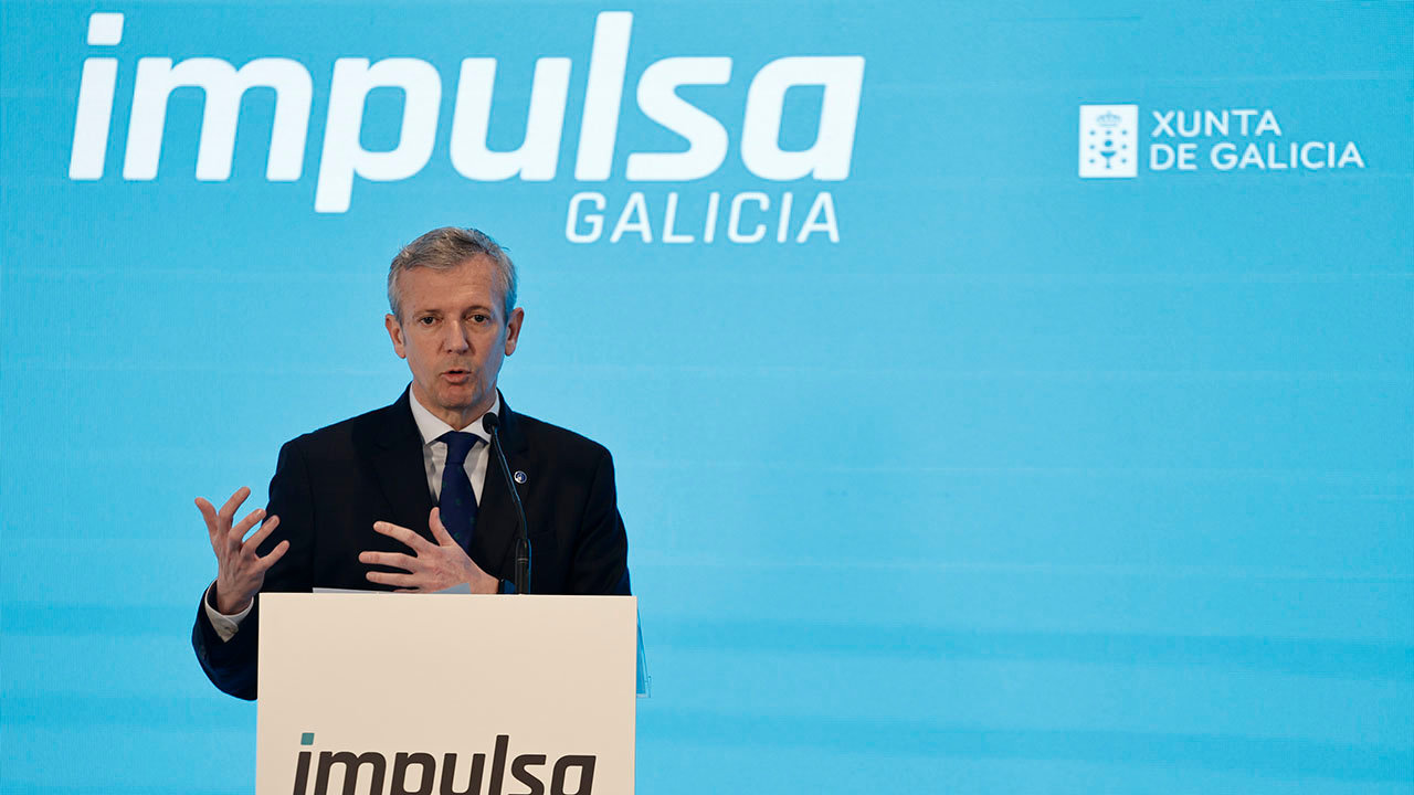 O presidente da Xunta, Alfonso Rueda, presenta Impulsa Galicia, iniciativa de colaboración público-privada. Casa de Galicia (Madrid) 07/03/23.