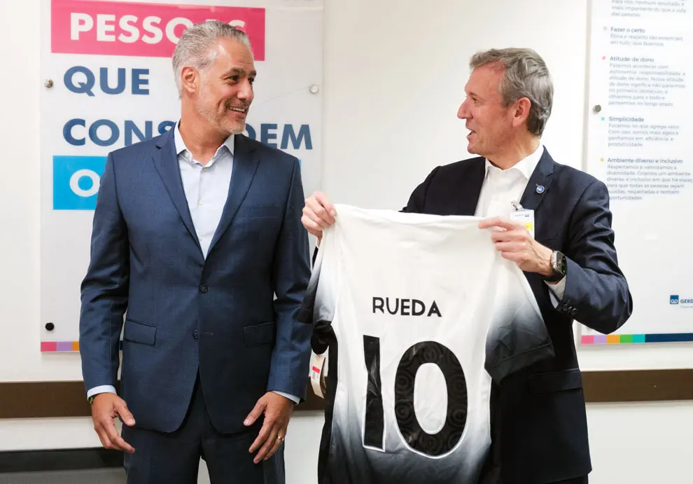 O titular do Goberno galego, Alfonso Rueda, visita a planta de Gerdau en Araçariguama para coñecer a colaboración de Russula, empresa de enxeñería galega, coa principal multinacional siderúrxica no Brasil. Araçariguama (Sao Paulo, Brasil), 21/11/24.