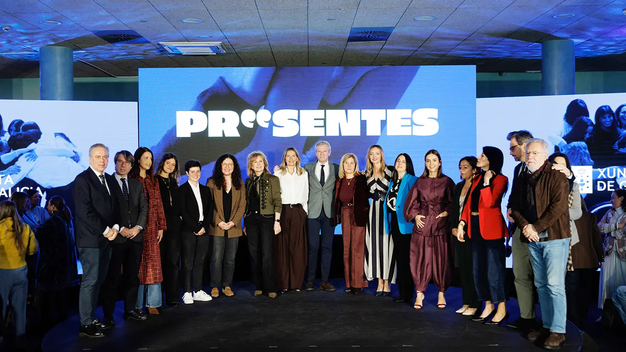 O presidente da Xunta, Alfonso Rueda, acompa&ntilde;ado por varios membros do Goberno galego, preside o Acto Institucional con motivo da celebraci&oacute;n do 8 de marzo, D&iacute;a Internacional da Muller. Palexco (A Coru&ntilde;a), 07/03/26.