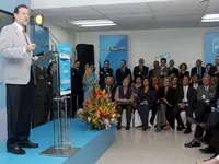  Mariano Rajoy, durante su intervenci&oacute;n en la sede del PP en Colombia.