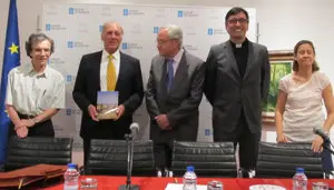 José Antonio Ortiz, Juan Caamaño, el delegado de la Xunta en Madrid, José Ramón Ónega, Andréz Ramos y Ana Rodríguez de Agüero