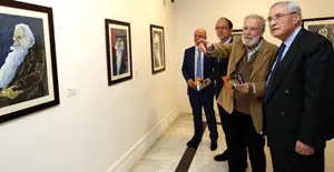 3. De izquierda a derecha Antonio González Millán, Anxo Lorenzo, Siro y el delegado de la Xunta de Galici aen Madrid José Ramón Ónega Visitan la sala B de la muestra