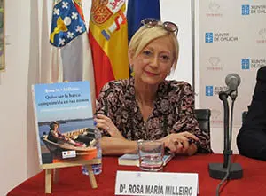 La escritora Rosa María Milleiro, en la presentación de su último  poemario, en la Delegación de la Xunta en Madrid-Casa de Galicia