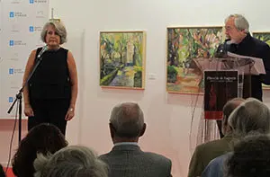 Intervención de Pilar Pérez recordando la angustia vivida con los incendios en Galicia, acocmpañada por José Villota