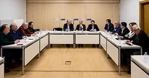 Reunión da Comisión de Acción Exterior do PPdeG. Presiden Antonio Rodríguez Miranda, coordinador de Acción Exterior do PPdeG, Miguel Tellado, secretario xeral da formación en Galicia, e Ramón Moreno, secretario executivo do Partido Popular no exterior. Sede do PPdeG, Santiago de Compostela, 31 de xaneiro de 2018