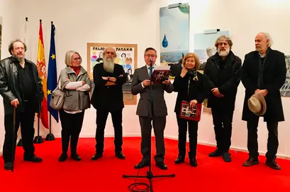 2. En el acto de inauguración, Pitelos, Carita Dubrovin, Vicente Ruiz Soldevilla, Ramón Jiménez, Pilar Sampedro, Jorge Agra y Alfonso Rivero