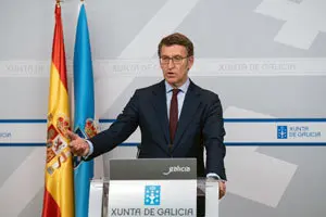 O titular do Goberno galego, Alberto Núñez Feijóo, durante a rolda de prensa posterior á reunión semanal do Consello da Xunta. San Caetano, Santiago de Compostela, 31/10/19.