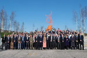O titular do Goberno galego, Alberto Núñez Feijóo, acompañado do secretario xeral da Emigración, Antonio Rodríguez Miranda, preside o acto de clausura do XII Pleno do Consello de Comunidades Galegas. Edificio CINC, Cidade da Cultura, Santiago de Compostela, 04/12/19