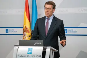 O titular do Goberno galego, Alberto Núñez Feijóo, durante a rolda de prensa posterior á reunión semanal do Consello da Xunta. San Caetano, Santiago de Compostela, 16/01/20.