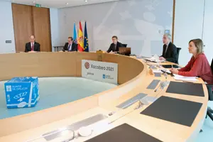 O titular do Goberno galego, Alberto Núñez Feijóo, preside a reunión do Consello da Xunta. San Caetano, Santiago de Compostela, 20/03/20.