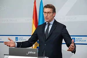 O titular do Goberno galego, Alberto Núñez Feijóo, comparece para dar conta da actual situación con respecto ao coronavirus.  Edificio Administratito de San Caetano, Santiago de Compostela, 15/04/20.