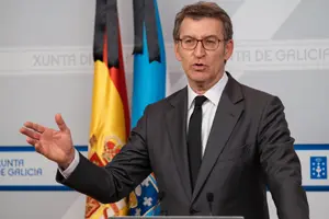 O titular do Goberno galego, Alberto Núñez Feijóo, comparece para dar conta da actual situación con respecto ao coronavirus. Edificio Administratito de San Caetano, Santiago de Compostela, 13/05/20.