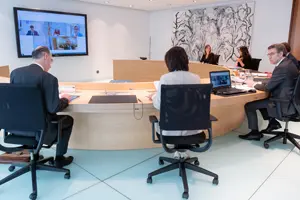 O titular do Goberno galego, Alberto Núñez Feijóo, preside a reunión do Consello da Xunta. San Caetano, Santiago de Compostela, 22/05/20.
