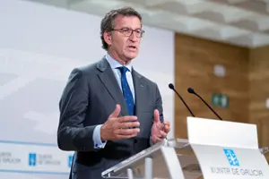 O titular do Goberno galego, Alberto Núñez Feijóo, durante a rolda de prensa posterior á reunión semanal do Consello da Xunta. San Caetano, Santiago de Compostela, 24/09/20.