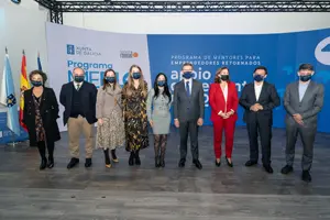 O presidente da Xunta, Alberto Núñez Feijóo, acompañado do secretario xeral para a Emigración, Antonio Rodríguez Miranda, participa no encontro Retorno Emprendedor: Programa Merlo. Cidade da Cultura - Edificio CINC (Santiago de Compostela), 26/10/2021