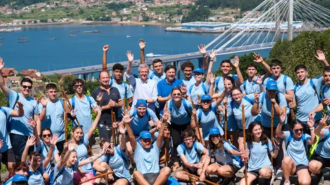 O presidente da Xunta, Alfonso Rueda, realiza unha etapa do programa Conecta co Camiño entre Rabexa Avispeira e Camiño da Traída, en Chapela. 22/07/23.