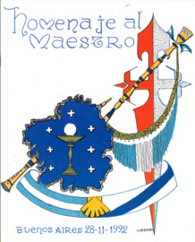 Portada del folleto «Homenaje al maestro» dedicado a Manuel Urbano Iglesias, director do conxunto musical Airiños da Casa de Galicia, 1992