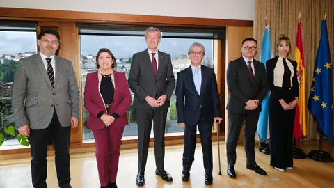 O presidente de Xunta, Alfonso Rueda, acompañado do conselleiro de Emprego, José Gonzalez, recibe ó embaixador da República de Colombia, Eduardo Ávila Navarrete, e á embaixador da República de Ecuador,  Wilma Piedad Andrade Muñoz. Montepio, 29/1/25.