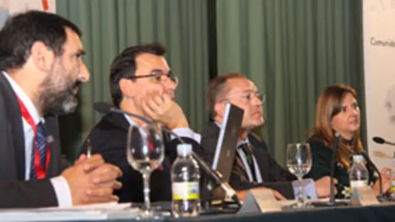 Antonio Maya, Fernando Martínez Maíllo, Félix Colsa y Clarisa Molina, durante la celebración de la mesa redonda.