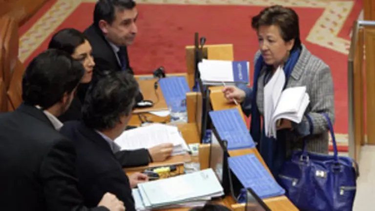 Pilar Farjas conversa con otros diputados del PP durante la sesi&oacute;n plenaria de la semana pasada. 