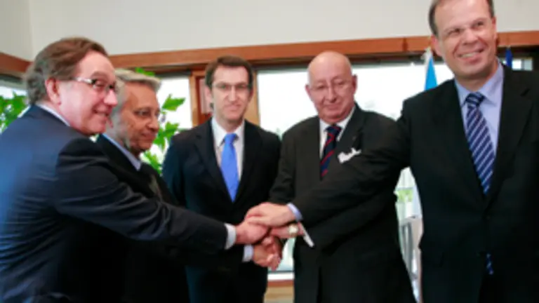  M&eacute;ndez, Gayoso, Feij&oacute;o, Varela y Pego posan en Monte P&iacute;o tras hacer p&uacute;blico el acuerdo.