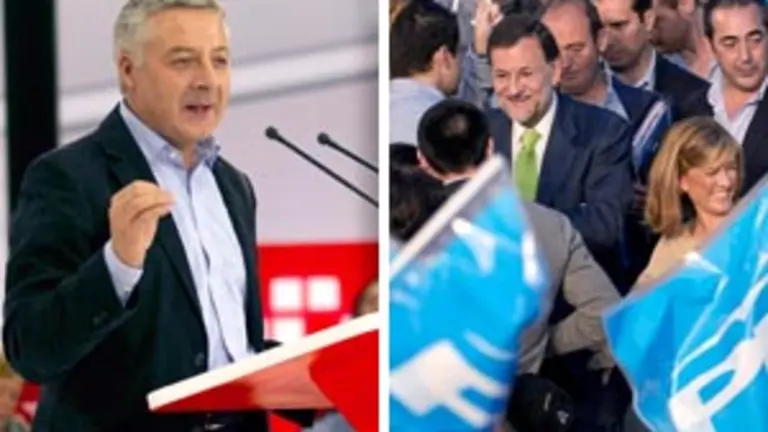  A la izda., Jos&eacute; Blanco, en Langreo. A la dcha., Rajoy en Oviedo. 