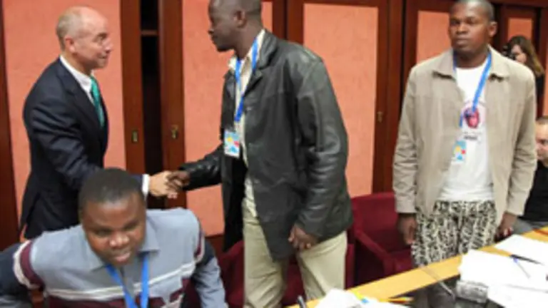  Santiago Camba, durante un acto con inmigrantes en Santiago el pasado mes de junio. 