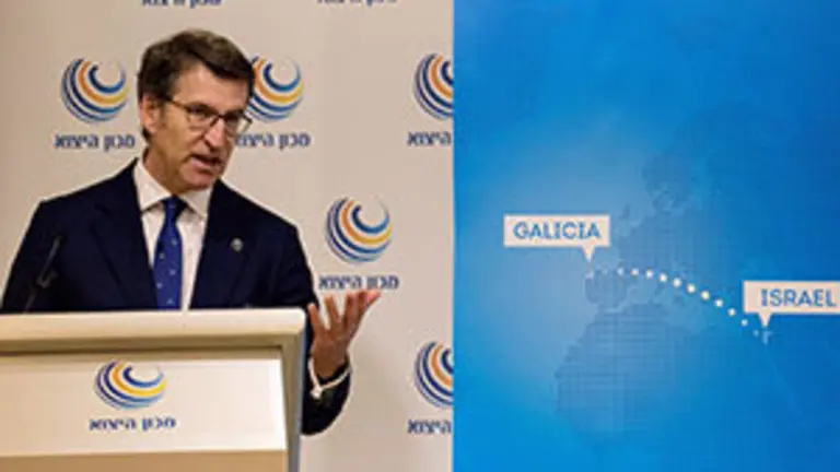 GRAF1024. TEL AVIV, 30/01/2018.- El presidente de la Xunta, Alberto N&uacute;&ntilde;ez Feij&oacute;o, durante la conferencia que ha pronunciado hoy en la clausura de la jornada "Galicia-Israel: Encontro Empresarial" celebrada hoy en Tel Aviv y organizada por la Federaci&oacute;n de Organizaciones Econ&oacute;micas Israel&iacute;es y el Instituto de Cooperaci&oacute;n Internacional y Exportaci&oacute;n. EFE/Oren Ziv