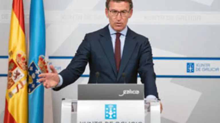 O titular do Goberno galego, Alberto N˙&Ograve;ez Feij&Ucirc;o, durante a rolda de prensa posterior &middot; reuni&Ucirc;n semanal do Consello da Xunta. San Caetano, Santiago de Compostela, 18/07/19.