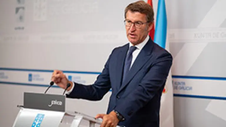 O titular do Goberno galego, Alberto N&uacute;&ntilde;ez Feij&oacute;o, durante a rolda de prensaa posterior &aacute; reuni&oacute;n semanal do Consello da Xunta. San Caetano, Santiago de Compostela, 05/09/19.