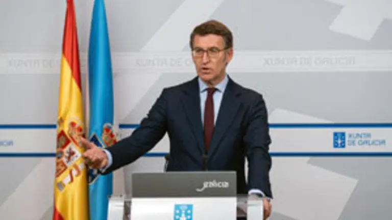 O titular do Goberno galego, Alberto N&uacute;&ntilde;ez Feij&oacute;o, durante a rolda de prensa posterior &aacute; reuni&oacute;n semanal do Consello da Xunta. San Caetano, Santiago de Compostela, 31/10/19.