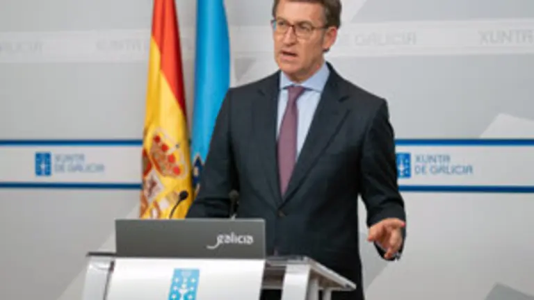 O titular do Goberno galego, Alberto N&uacute;&ntilde;ez Feij&oacute;o, durante a rolda de prensa posterior &aacute; reuni&oacute;n semanal do Consello da Xunta. San Caetano, Santiago de Compostela, 16/01/20.