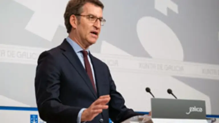 O titular do Goberno galego, Alberto N&uacute;&ntilde;ez Feij&oacute;o, durante a rolda de prensa posterior &aacute; reuni&oacute;n semanal do Consello da Xunta. San Caetano, Santiago de Compostela, 27/02/20.