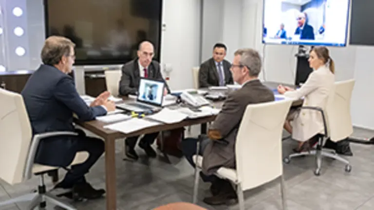 O titular do Goberno galego, Alberto N&uacute;&ntilde;ez Feij&oacute;o, preside a reuni&oacute;n do Consello da Xunta. No Centro de Atenci&oacute;n de Emerxencias CAE 112 Galicia., 18/03/20.