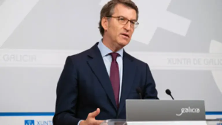 O titular do Goberno galego, Alberto N&uacute;&ntilde;ez Feij&oacute;o, durante a rolda de prensa posterior &aacute; reuni&oacute;n semanal do Consello da Xunta. San Caetano, Santiago de Compostela, 27/03/20.