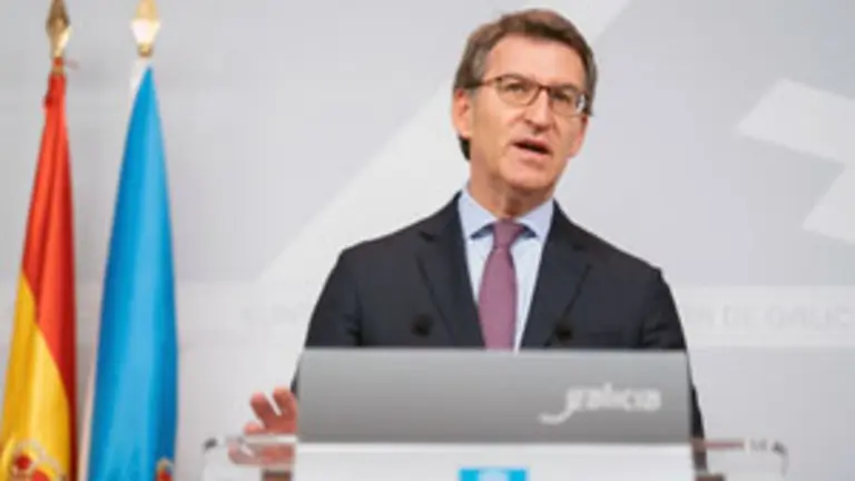 O titular do Goberno galego, Alberto N&uacute;&ntilde;ez Feij&oacute;o, durante a rolda de prensa posterior &aacute; reuni&oacute;n semanal do Consello da Xunta. San Caetano, Santiago de Compostela, 03/04/20.