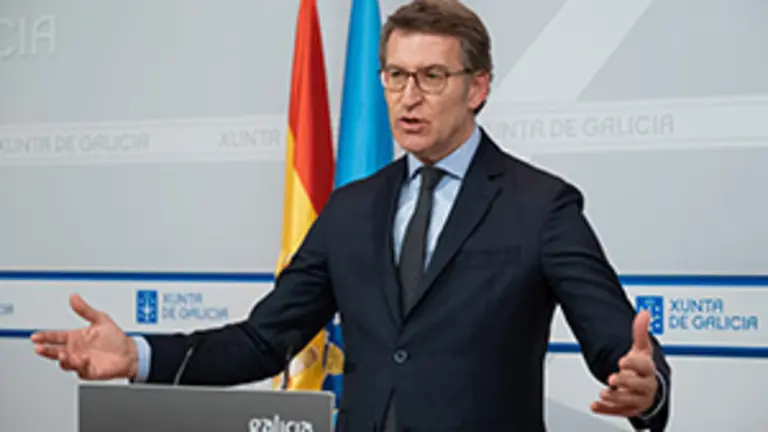 O titular do Goberno galego, Alberto N&uacute;&ntilde;ez Feij&oacute;o, comparece para dar conta da actual situaci&oacute;n con respecto ao coronavirus.  Edificio Administratito de San Caetano, Santiago de Compostela, 15/04/20.
