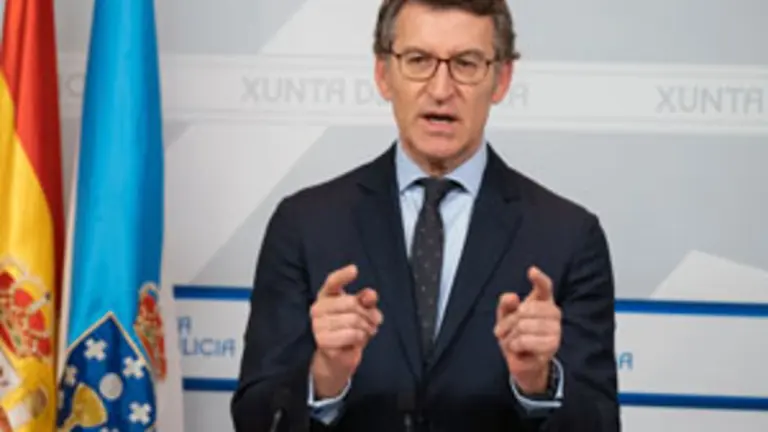 O titular do Goberno galego, Alberto N&uacute;&ntilde;ez Feij&oacute;o, durante a rolda de prensa posterior &aacute; reuni&oacute;n semanal do Consello da Xunta. San Caetano, Santiago de Compostela, 24/04/20.