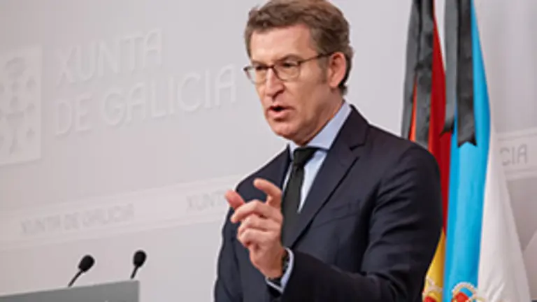 O titular do Goberno galego, Alberto N&uacute;&ntilde;ez Feij&oacute;o, durante a rolda de prensa posterior &aacute; reuni&oacute;n extraordinaria do Consello da Xunta. San Caetano, Santiago de Compostela, 18/05/20.