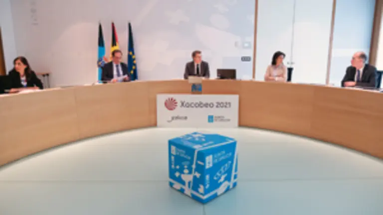 O titular do Goberno galego, Alberto N&uacute;&ntilde;ez Feij&oacute;o, preside a reuni&oacute;n do Consello da Xunta. San Caetano, Santiago de Compostela, 22/05/20.