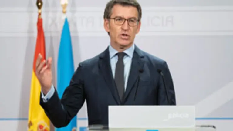 O titular do Goberno galego, Alberto Núñez Feijóo, durante a rolda de prensa posterior á reunión semanal do Consello da Xunta. San Caetano, Santiago de Compostela, 12/06/20.