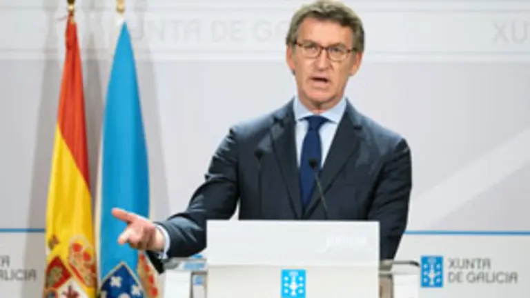 O titular do Goberno galego, Alberto N&uacute;&ntilde;ez Feij&oacute;o, durante a rolda de prensa posterior &aacute; reuni&oacute;n semanal do Consello da Xunta. San Caetano, Santiago de Compostela, 17/07/20.