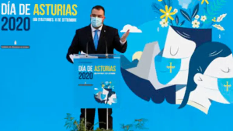Oviedo. 8-7-2020. El presidente del Principado de Asturias, Adrián Barbón, preside el acto institucional de conmemoración del Día de Asturias. Asisten también los miembros del Consejo de Gobierno.
Foto: Armando Álvarez.