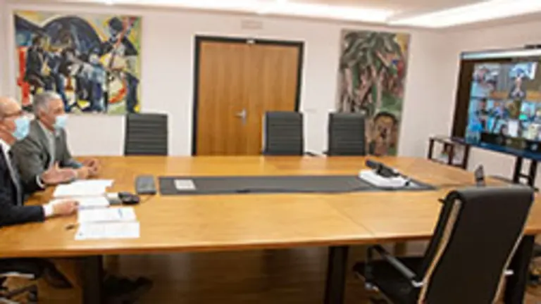 O secretario xeral de Cultura, Anxo M. Lorenzo, e o secretario xeral de Pol&iacute;tica Ling&uuml;&iacute;stica, Valent&iacute;n Garc&iacute;a, participan por videoconferencia na xuntanza do Xurado do Premio Otero Pedrayo.