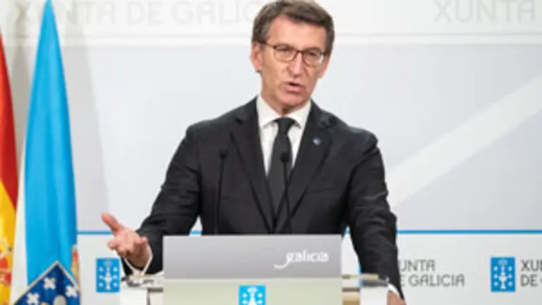 O titular do Goberno galego, Alberto N&uacute;&ntilde;ez Feij&oacute;o, durante a rolda de prensa posterior &aacute; reuni&oacute;n semanal do Consello da Xunta. San Caetano, Santiago de Compostela, 25/02/21.