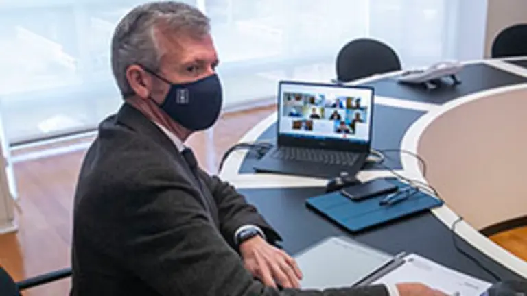  O vicepresidente primeiro e conselleiro de Presidencia, Xustiza e Turismo, Alfonso Rueda, acompa&ntilde;ado do director xeral de Relaci&oacute;ns Exteriores e coa UE, Jes&uacute;s Gamallo, manter&aacute; unha reuni&oacute;n por videoconferencia con representantes das Agrupaci&oacute;ns Europeas de Cooperaci&oacute;n Territorial (AECTs) entre Galicia e o Norte de Portugal e da Comisi&oacute;n de Coordinaci&oacute;n de Desenvolvemento Rexional do Norte de Portugal (CCDR-N).